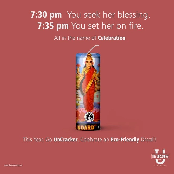 Diwali creative ad: Cylindrical firecracker wrapped in a goddess image