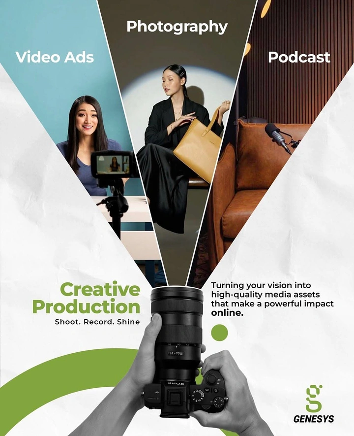 Photography creative ad: Lens beam splits into service panels