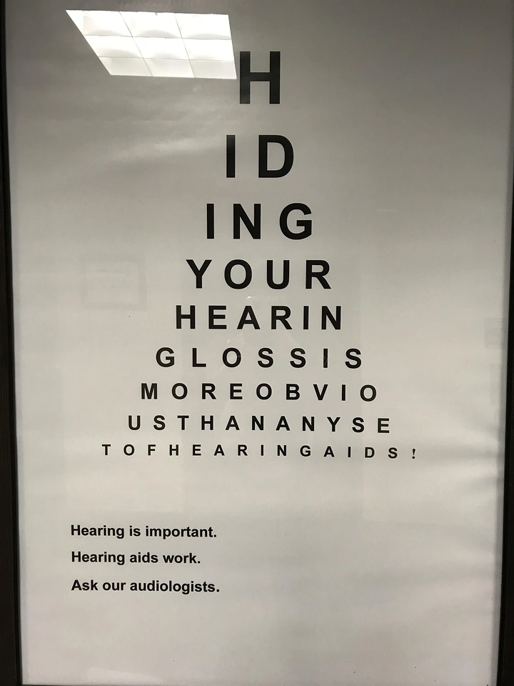 Hearing Aids creative ad: Eye chart hides hearing aid message