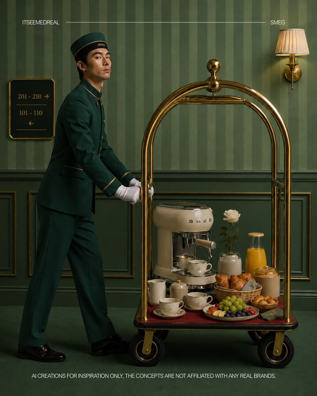 Instagram post: Butler serving Smeg ritual, editorial staging, slide 2