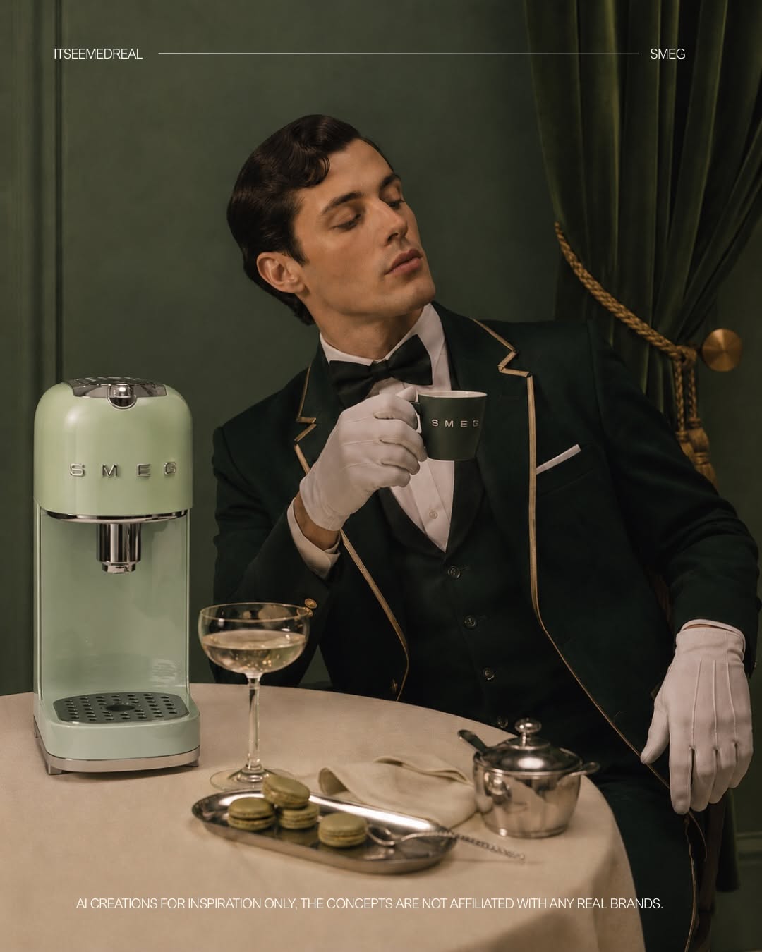 Instagram post: Butler serving Smeg ritual, editorial staging, slide 3