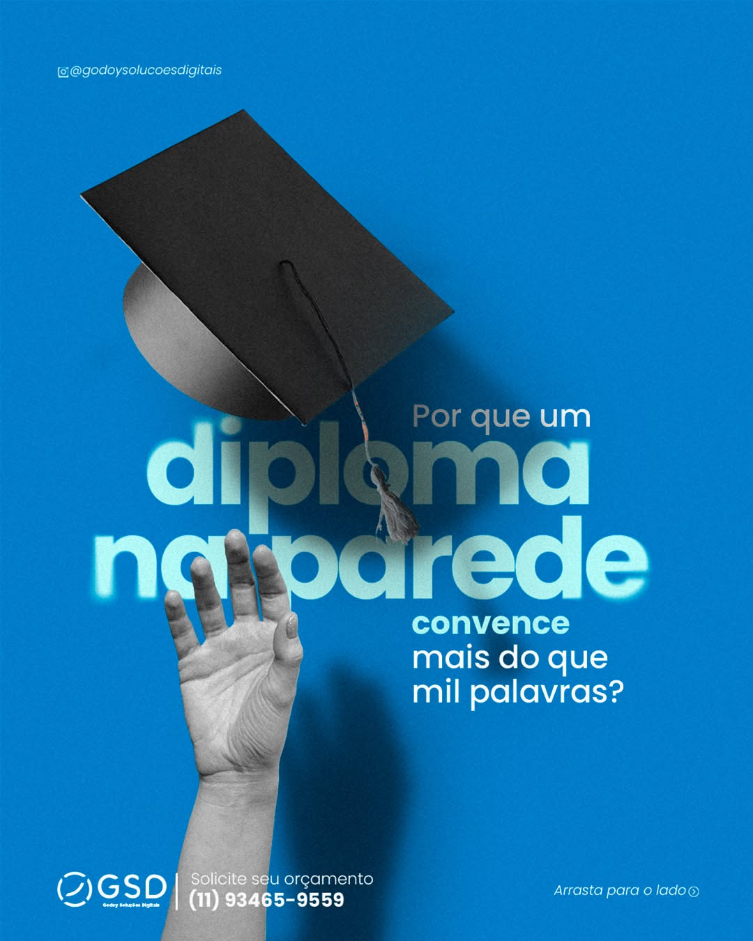Instagram post: Diploma breaks through wall metaphor, slide 1