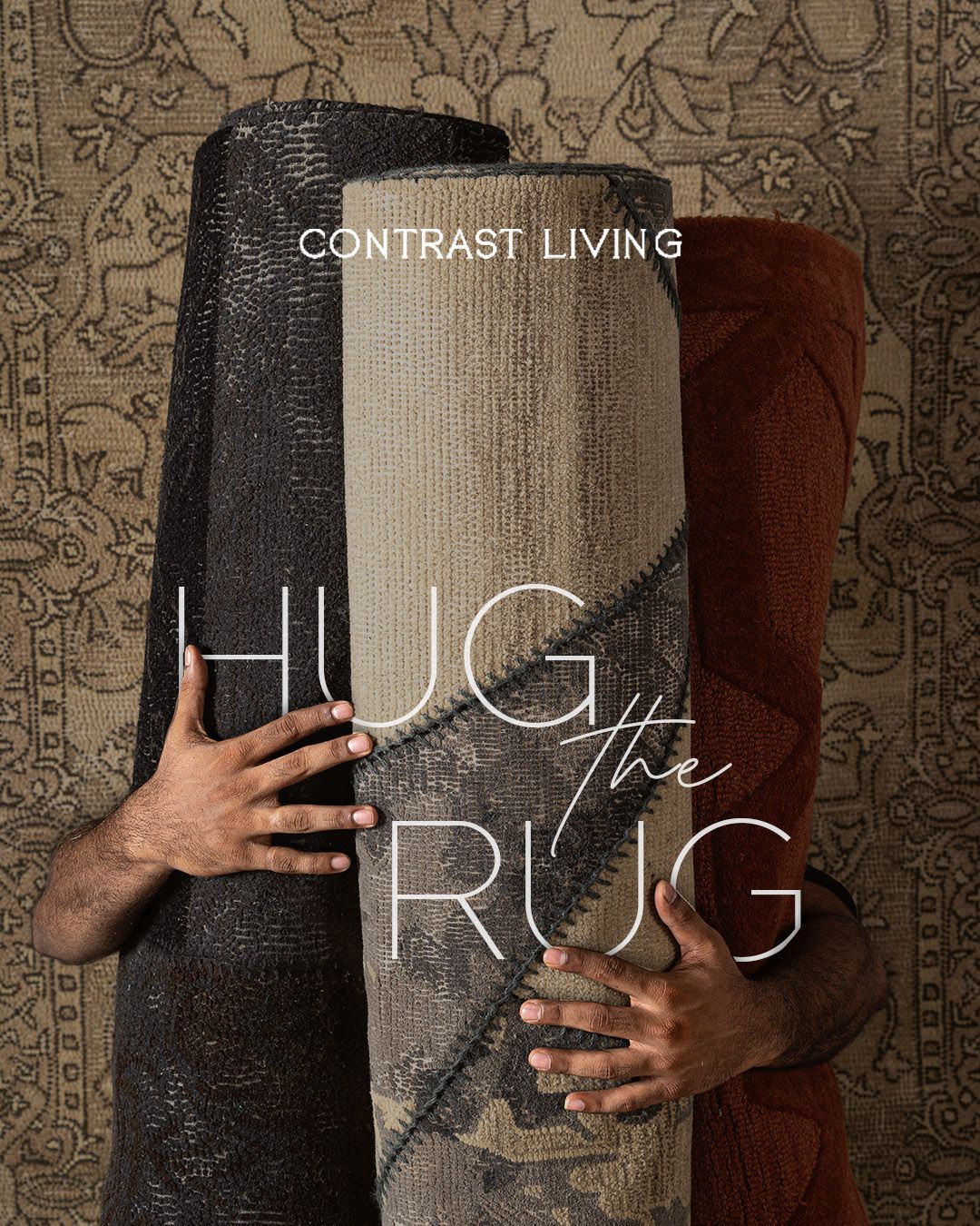 Instagram post: Hands frame contrasting rug textures