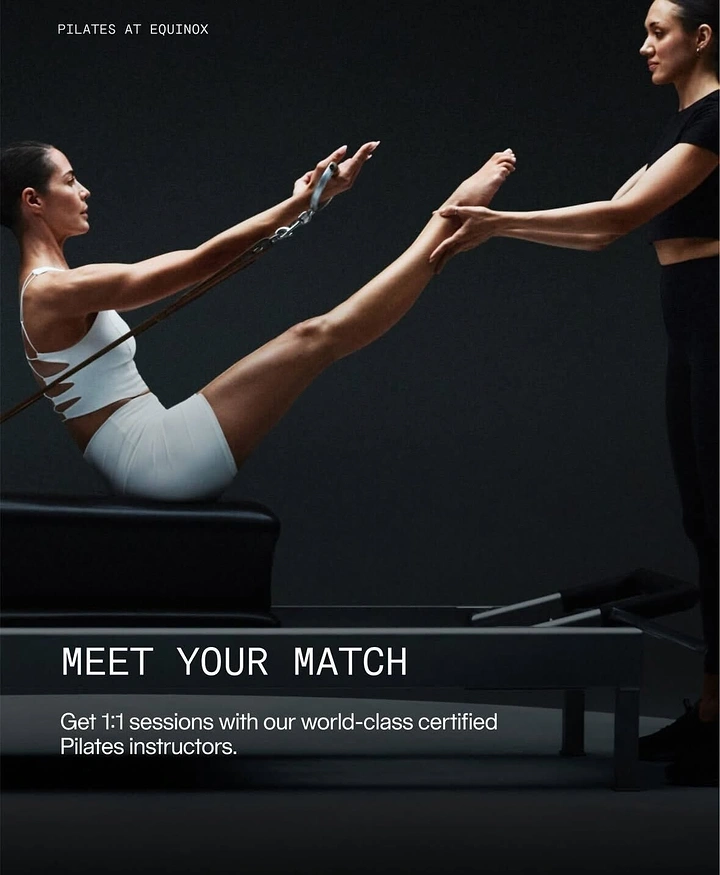 Pilates Studios creative ad: Mirrored instructor pairing sells matching concept