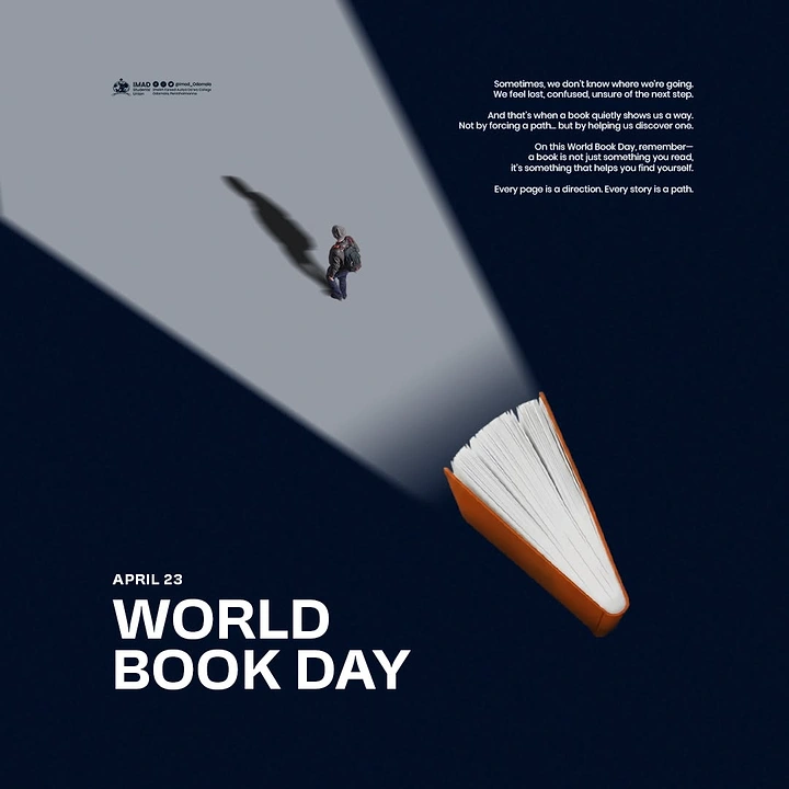 Bookstores creative ad: Open book beams light, guiding lost traveler