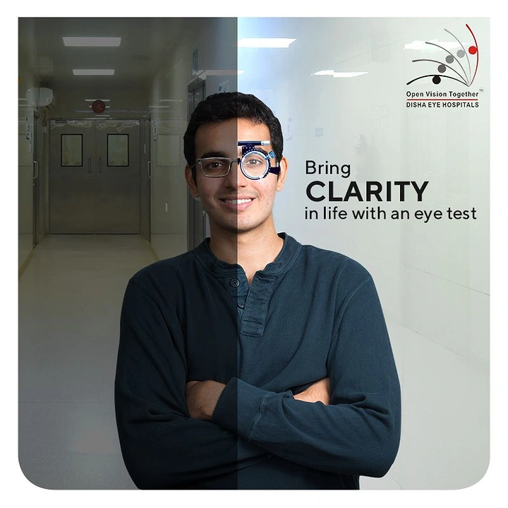 Opticians & Eye Care creative ad: Half-blurred scene, clarity through trial lens