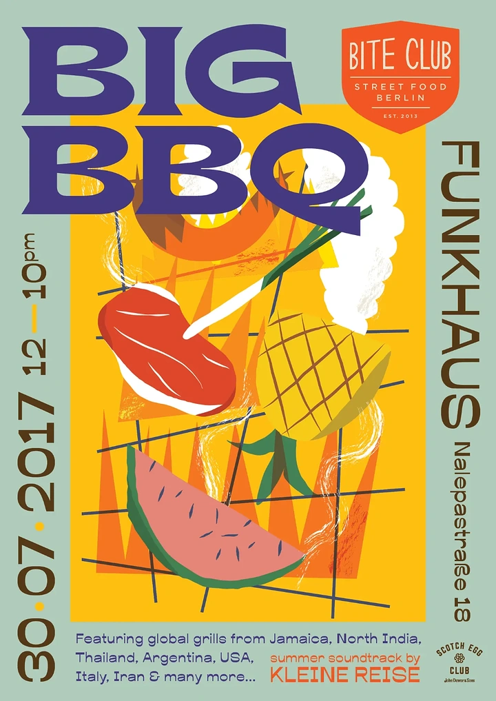 BBQ & Grill Restaurants creative ad: Playful abstract BBQ festival composition