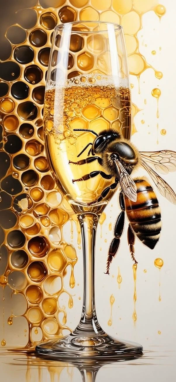 Honey Brands creative ad: Honey staged like wine against honeycomb