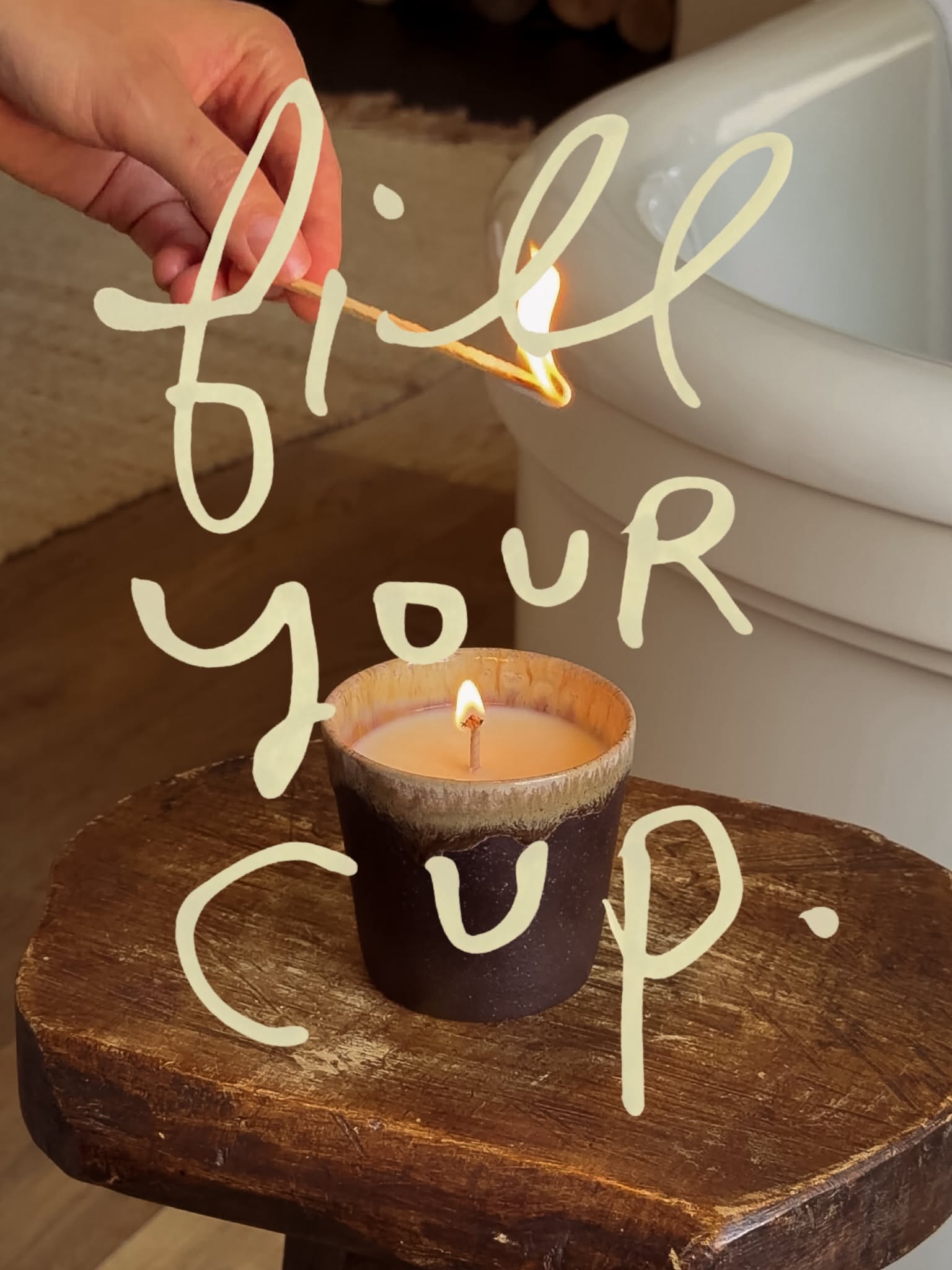 Instagram post: Hand-scrawled 'fill your cup' over candle, slide 1