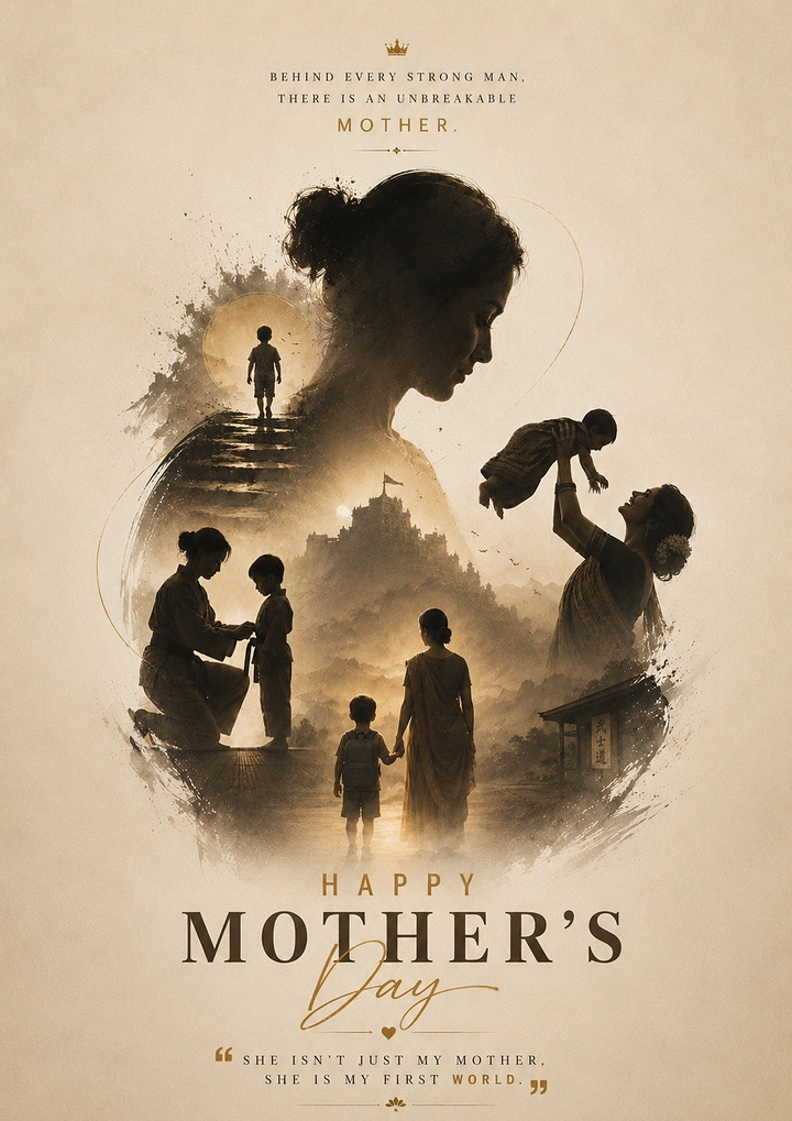 Mother's Day creative ad: Double-exposure silhouette of a mother's profile filled with childhood life scenes
