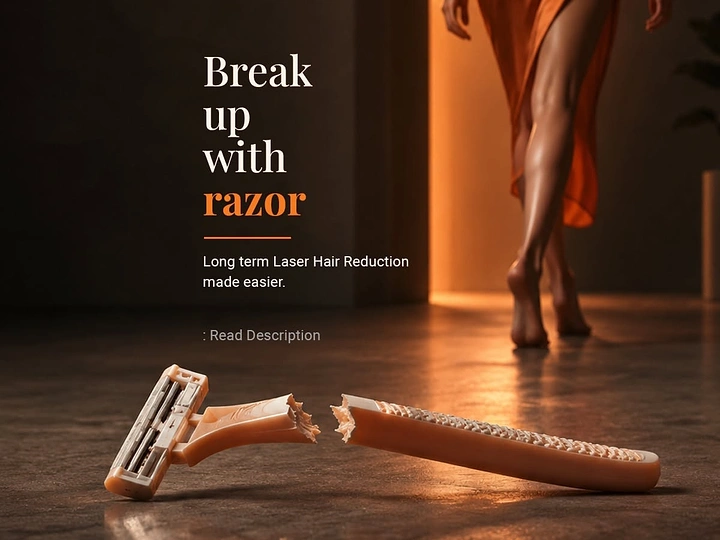 Skin & Cosmetic Clinics creative ad: Snapped disposable razor on the floor as a woman walks away