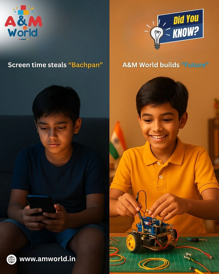 Robotics & STEM Classes creative ad: Screen-time versus building contrast