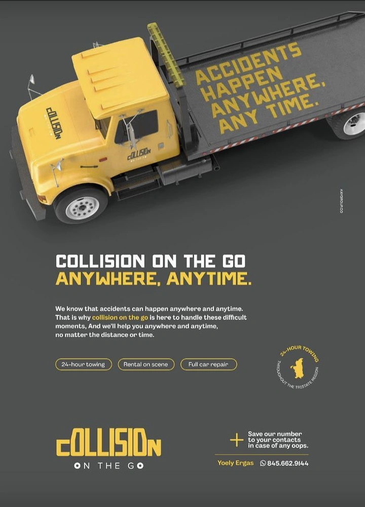 Towing & Roadside Assistance creative ad: Top-down collision response concept
