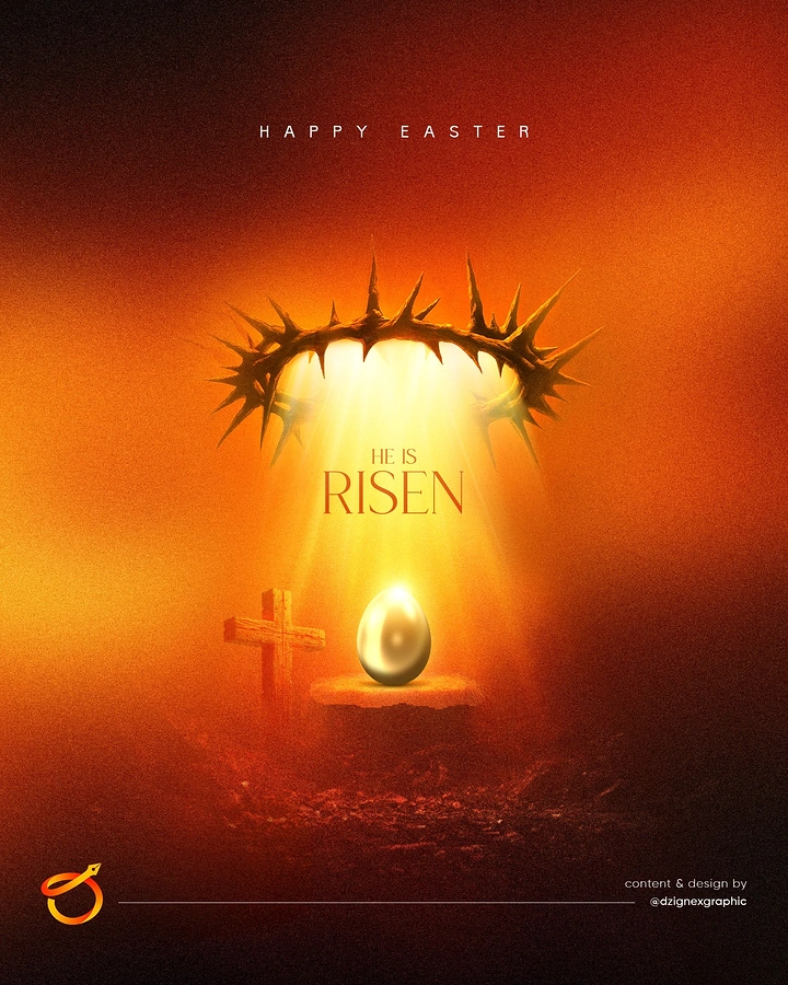 Easter creative ad: Crown of thorns casting light rays onto a golden egg