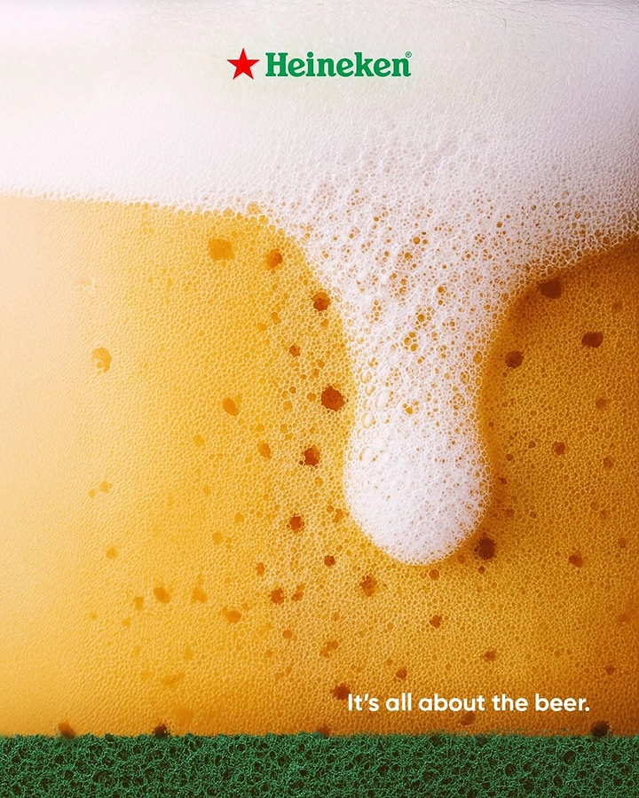 Beer, Wine & Spirits creative ad: Macro of beer foam dripping, styled like a kitchen sponge