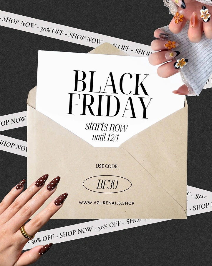 Black Friday creative ad: Kraft envelope with a letter held by manicured hands