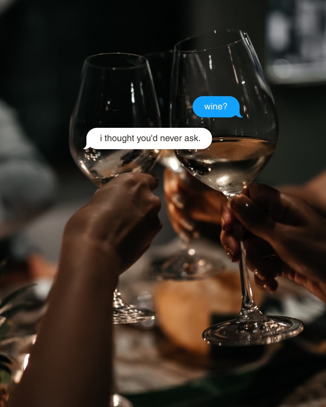 Instagram post: Conversation bubbles create witty wine invitation