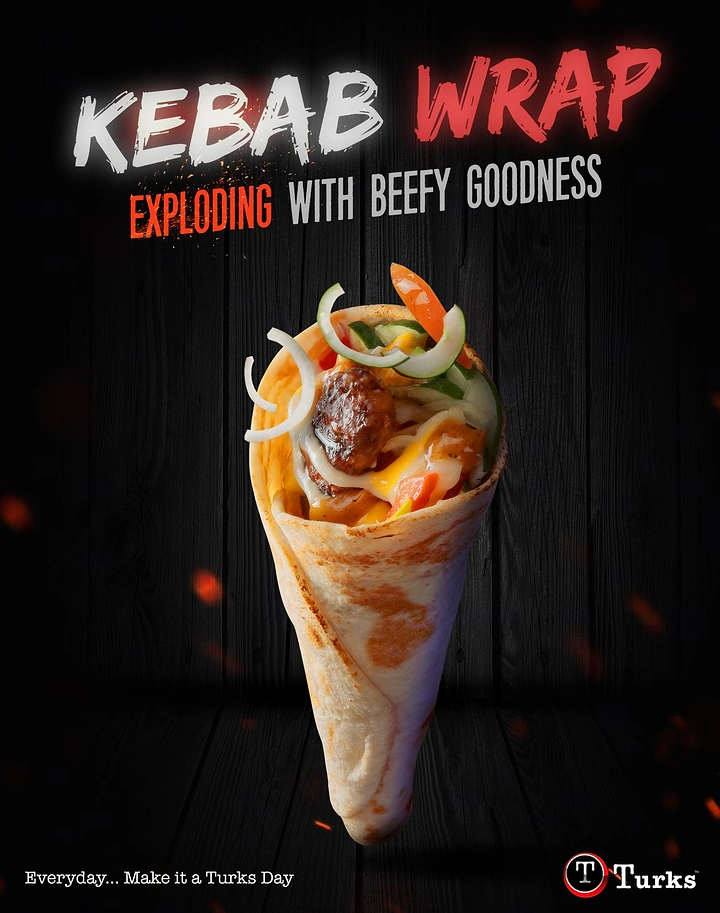 Arabic & Middle Eastern Restaurants creative ad: Exploding beef copy matches wrap visual
