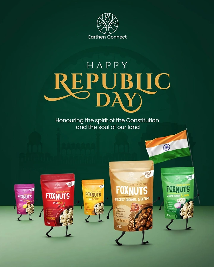 Republic Day creative ad: Parade of snack pouches with legs carrying a flag