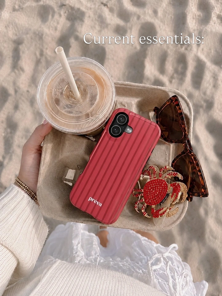 Phone Cases & Mobile Accessories creative ad: Current essentials beach flat lay