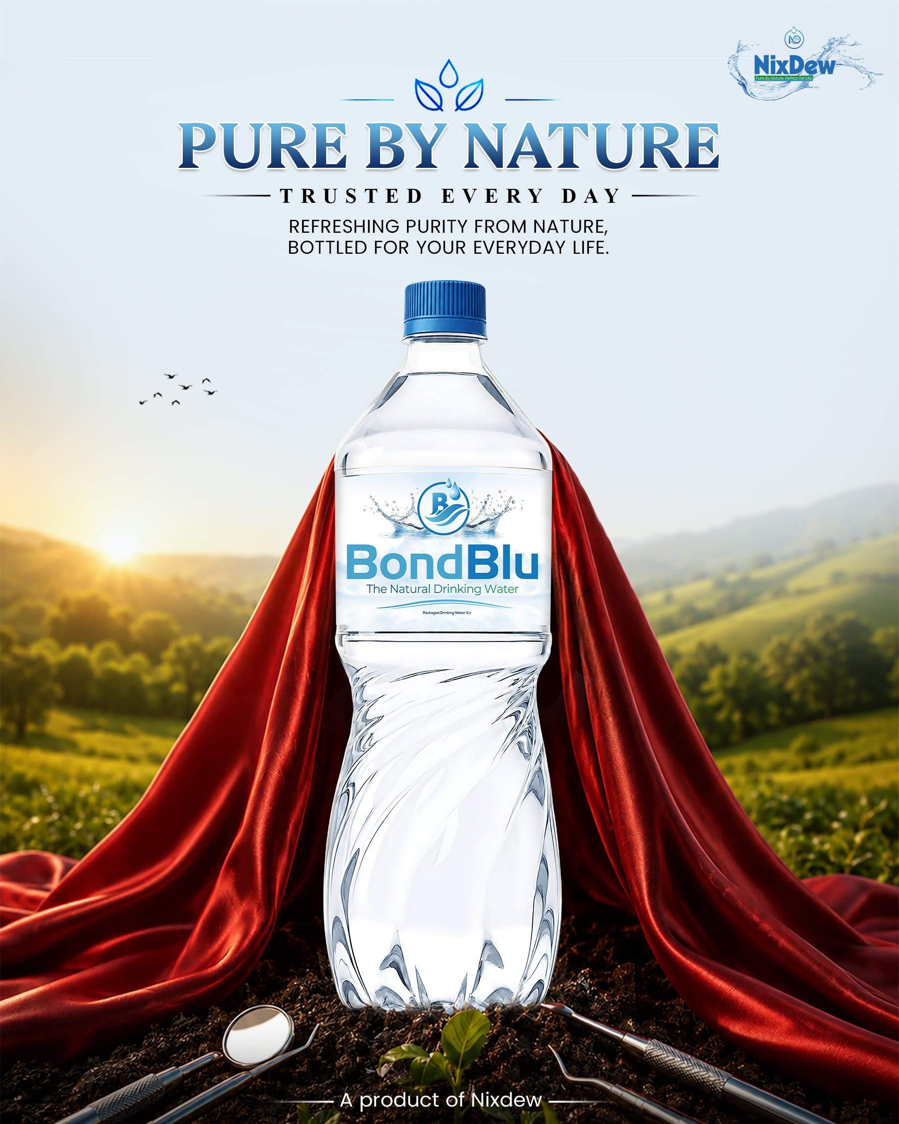 Instagram post: Bottle styled as superhero cape