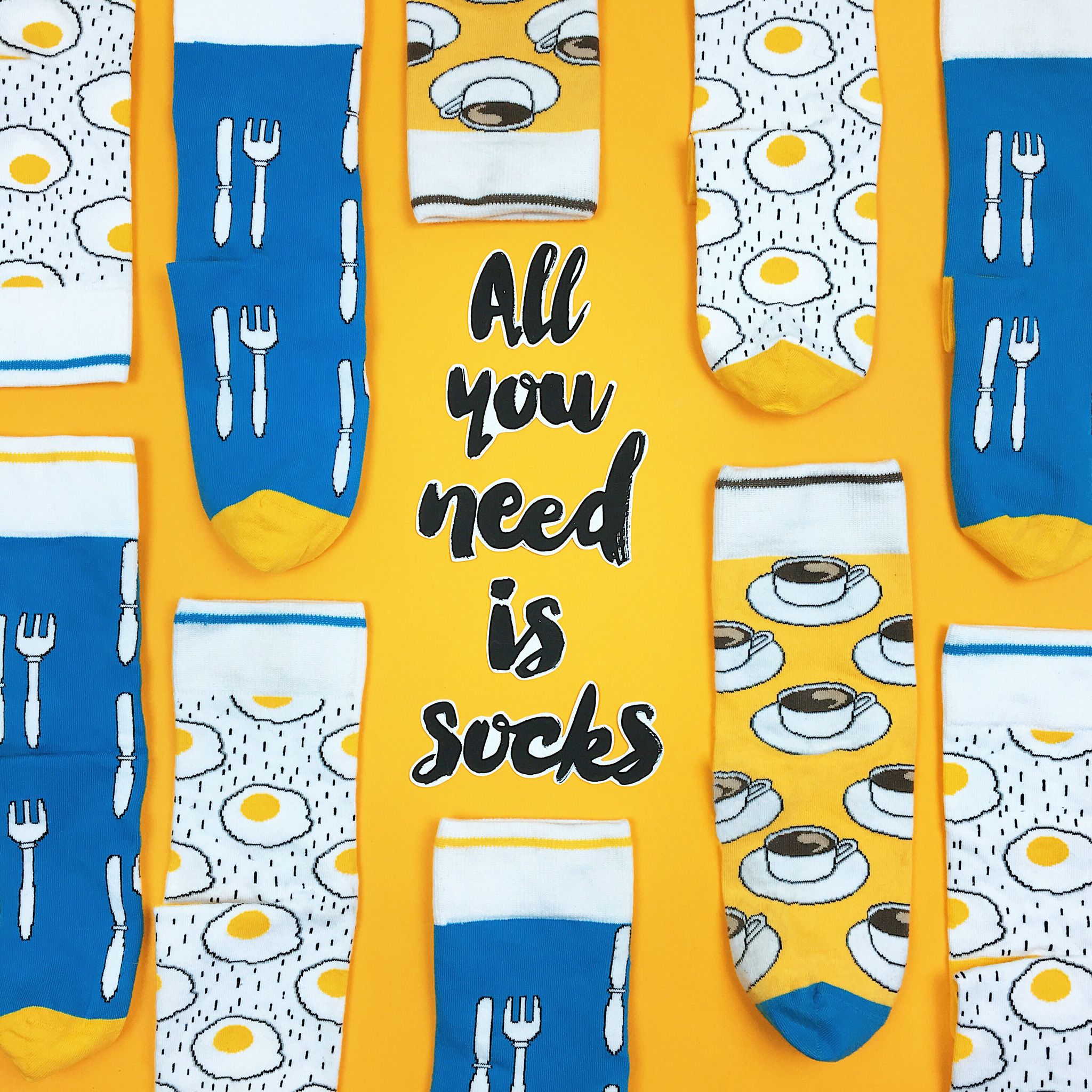 Instagram post: Socks become playful breakfast table