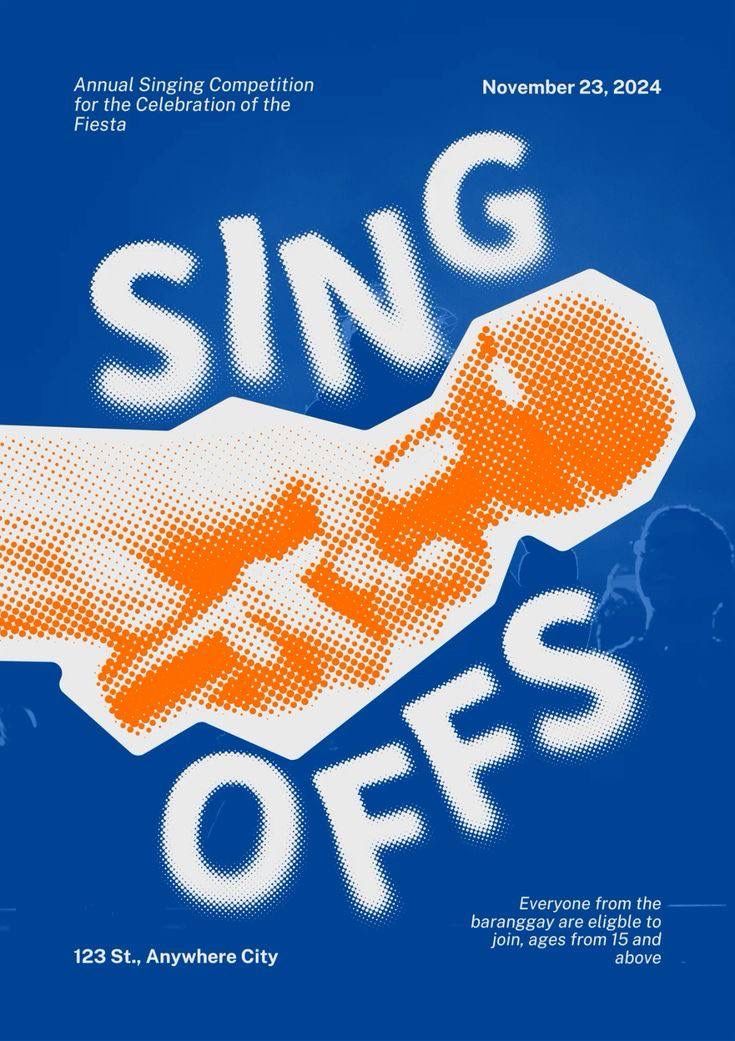 other-festival Poster: Halftone orange hand gripping a microphone