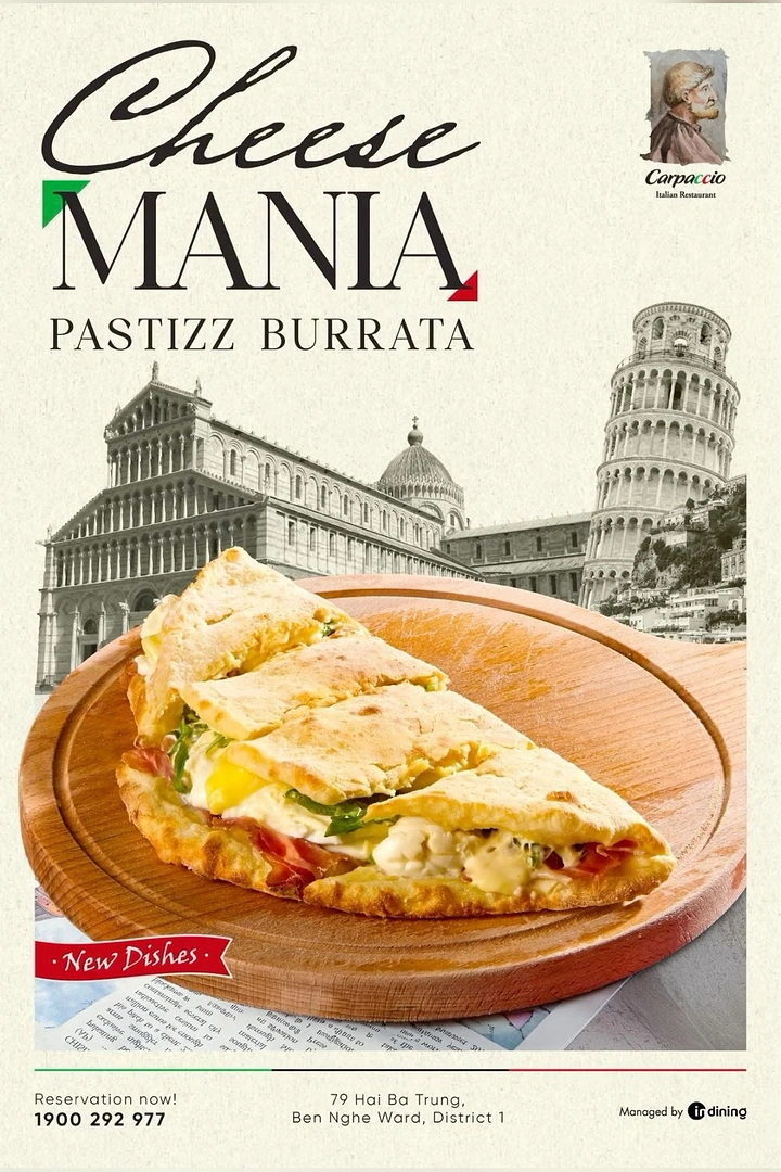 Italian Restaurants creative ad: Vintage Italian landmark advertising concept