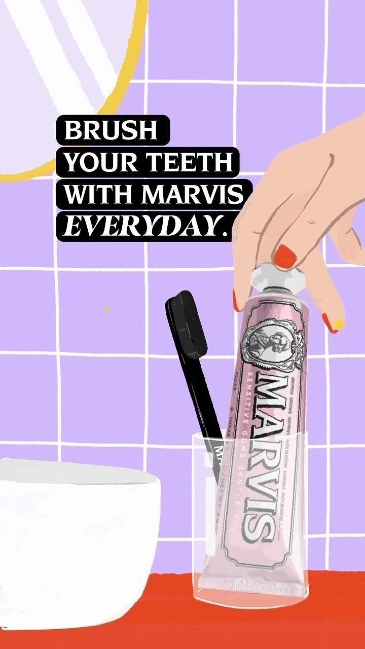 Toothpaste & Oral Care creative ad: Illustrated brushing message with witty styling