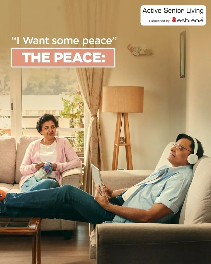 Senior Care creative ad: 'Peace' wordplay with relaxed resident