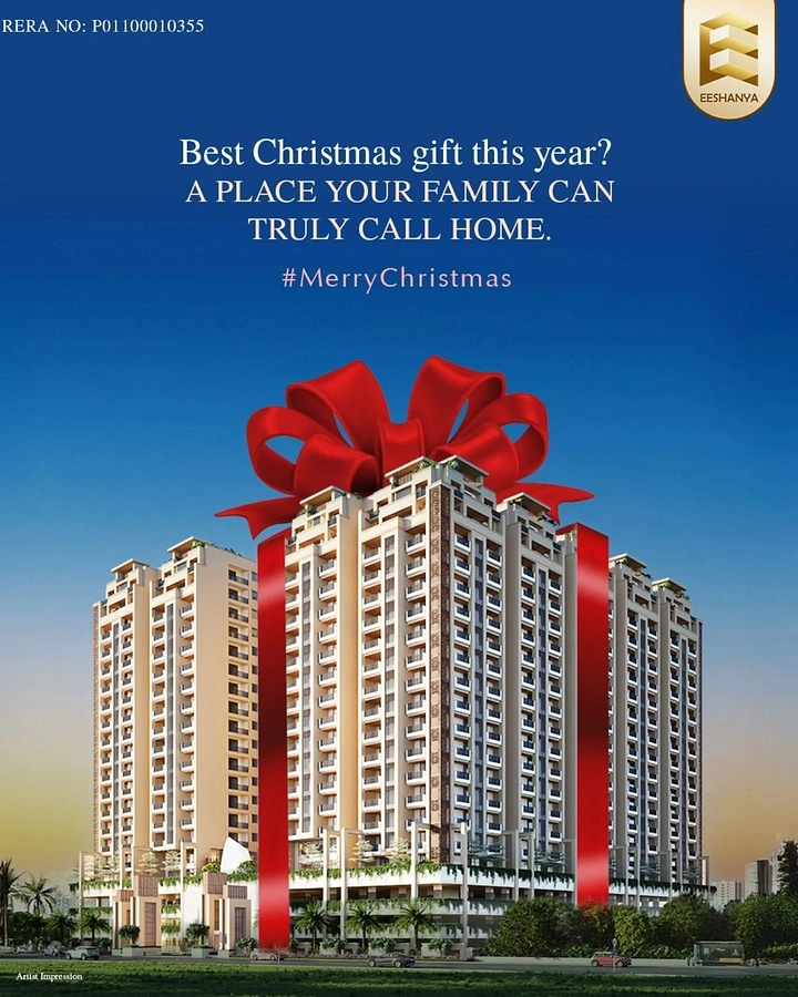Christmas creative ad: Residential towers wrapped in a red gift ribbon