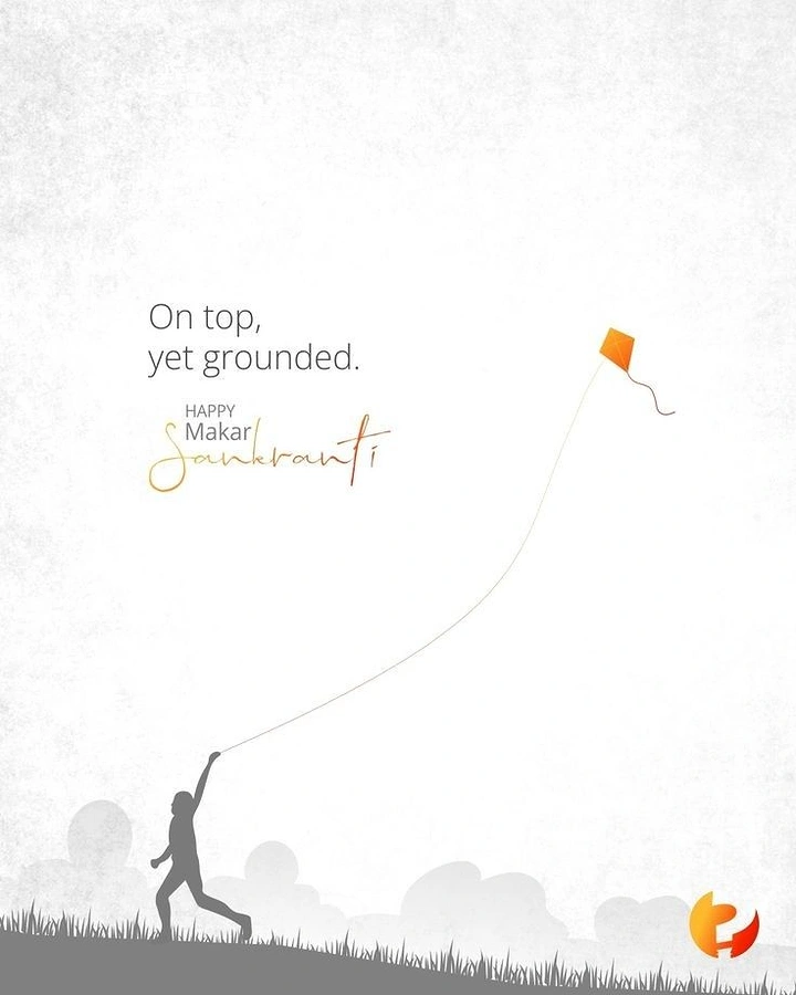 Makar Sankranti creative ad: Silhouette of a child flying an orange kite