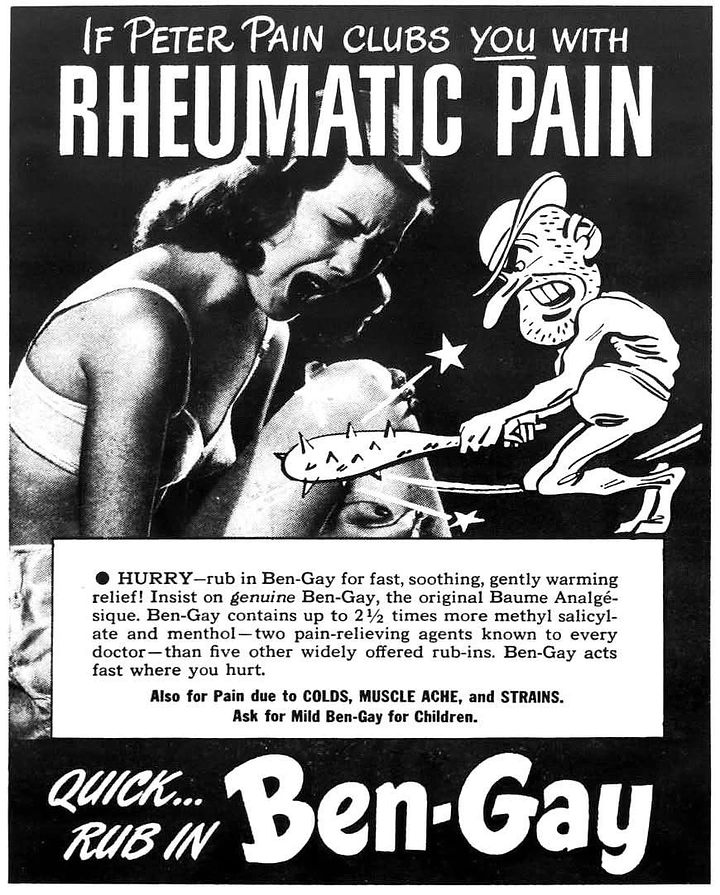 Pain Relief Brands creative ad: Peter Pan pain pun and illustration