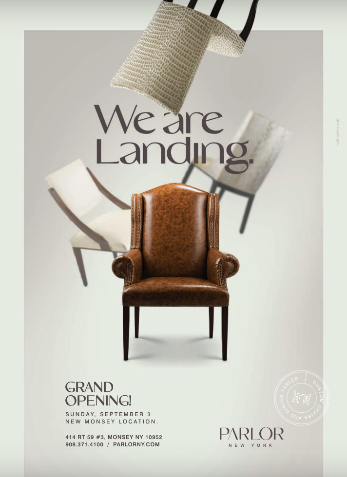 Poster: Brown leather wingback chair with other chairs floating around it