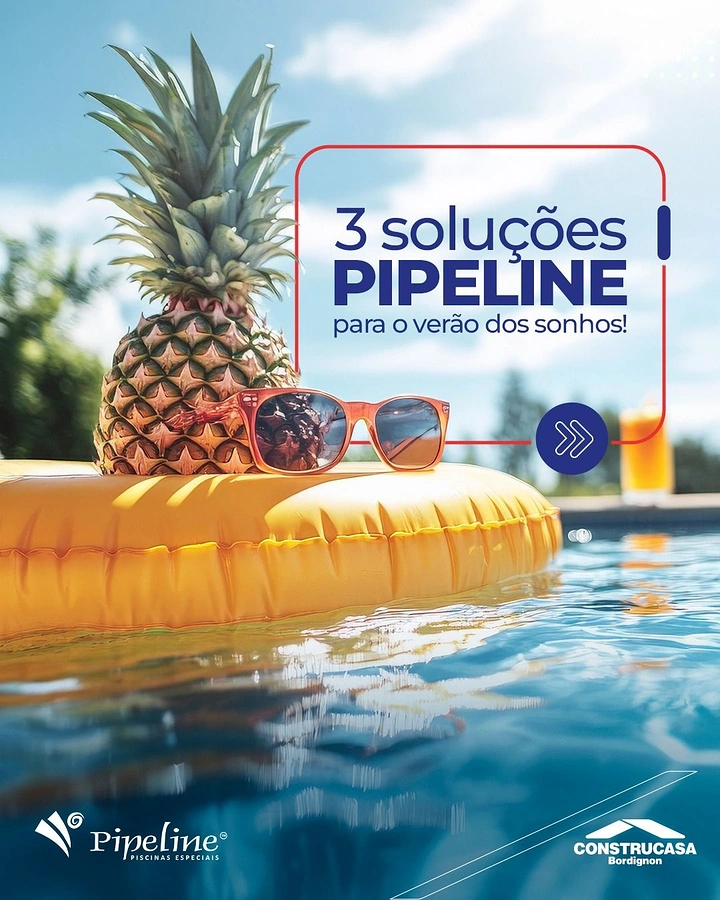 Swimming Pools & Pool Care creative ad: Tropical pineapple poolside summer composition
