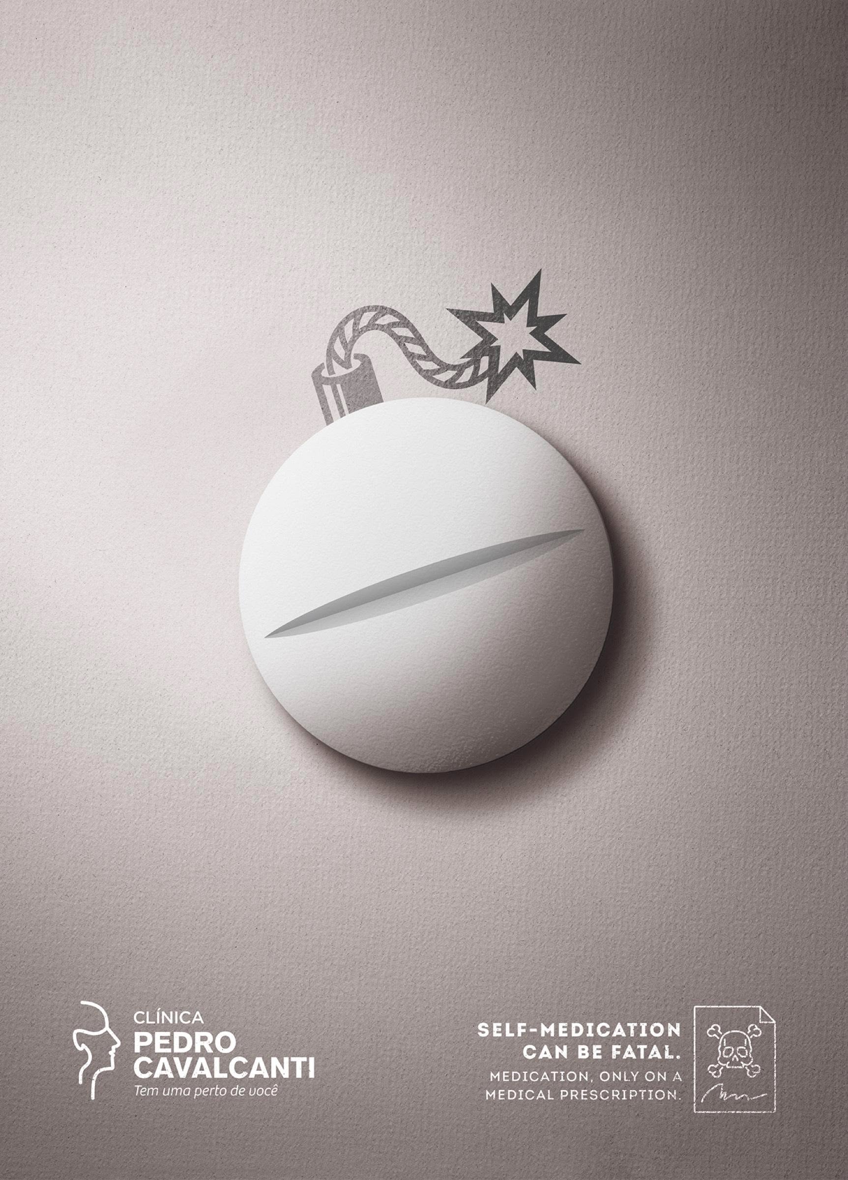 Poster: White tablet drawn as a bomb with a lit fuse