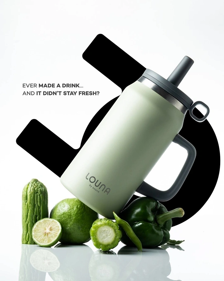Tumblers, Flasks & Drinkware creative ad: Unexpected freshness-focused composition