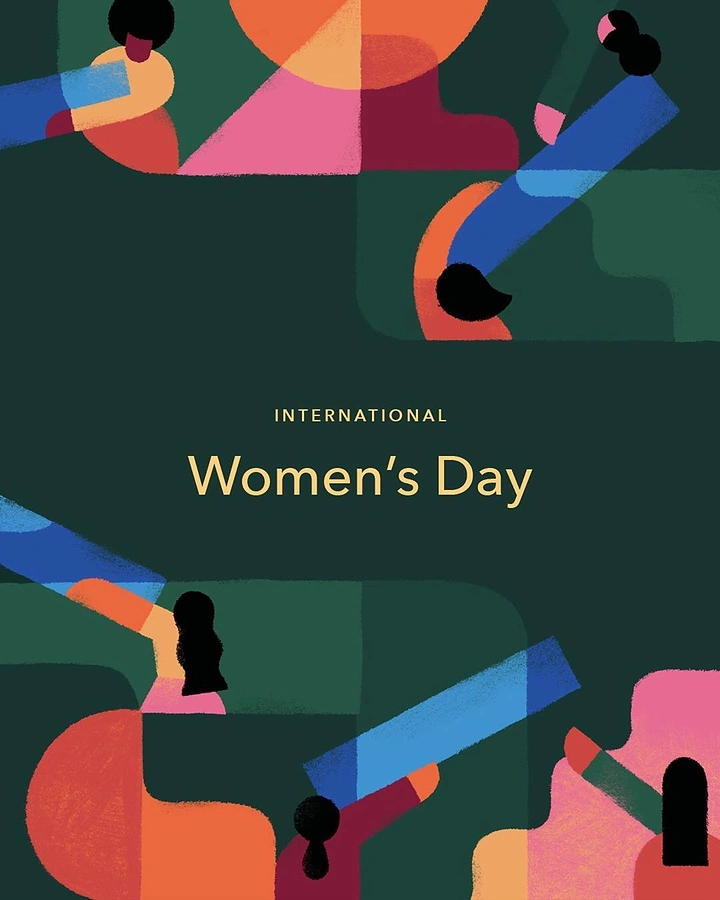 Women's Day creative ad: Abstract geometric women figures framing central title