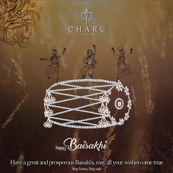 other-festival creative ad: Diamond bracelet styled as a dhol with sketched bhangra dancers on top