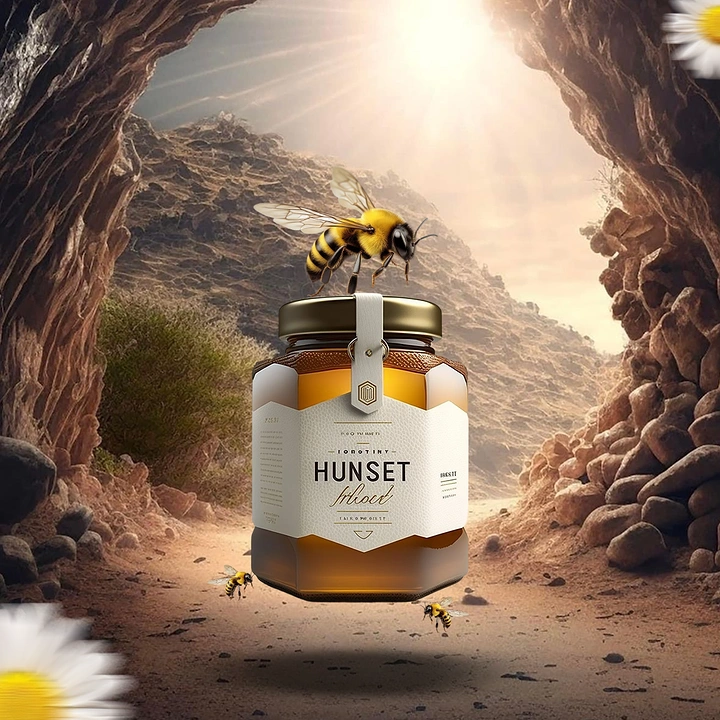 Honey Brands creative ad: Honey jar framed as cave treasure