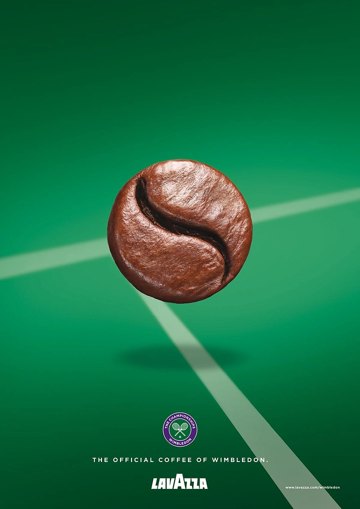 Soft Drinks & Beverages creative ad: Round coffee bean with its crease shaped like a tennis ball seam