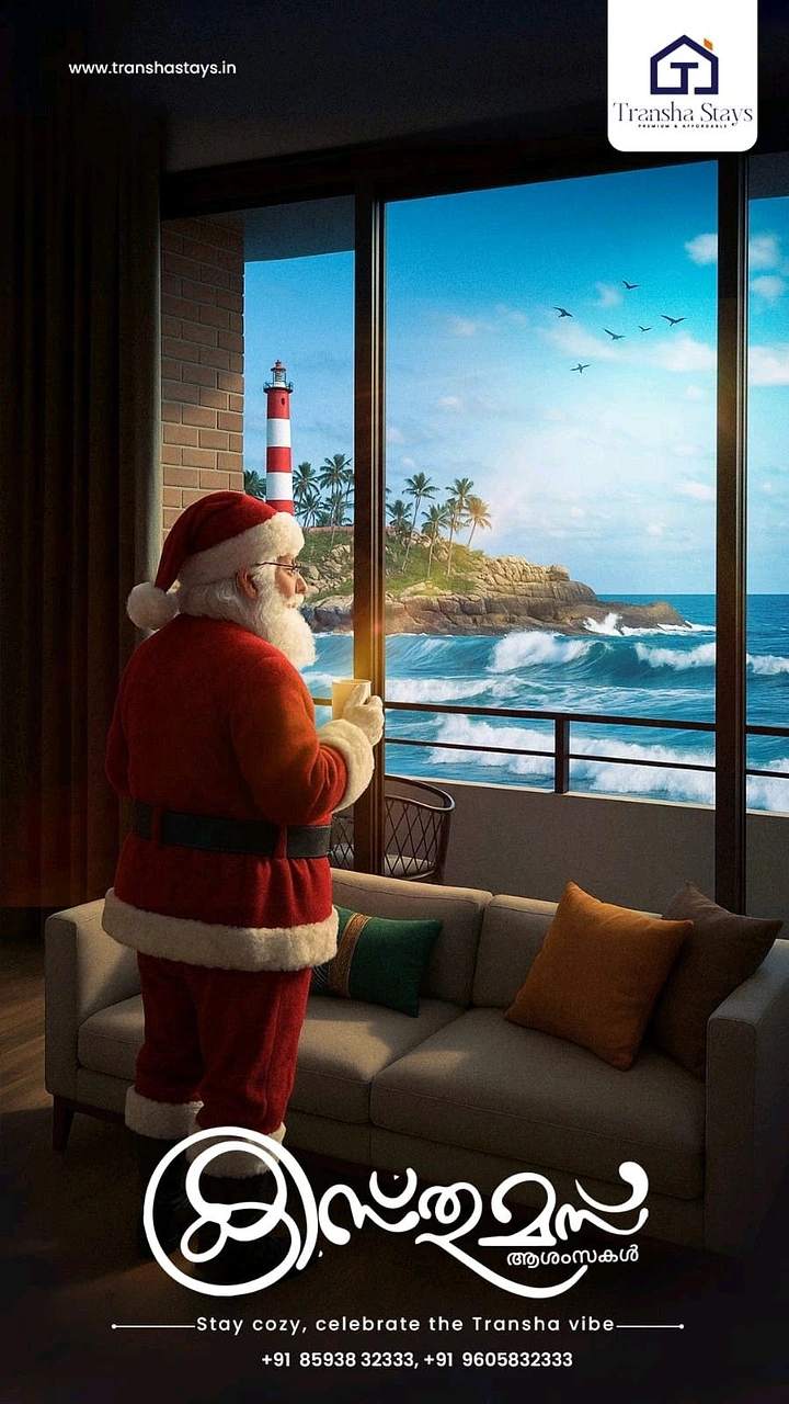 Vacation Rentals & Holiday Homes creative ad: Santa admiring the destination view