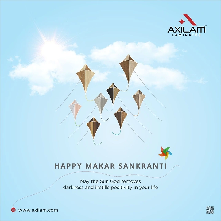 Makar Sankranti creative ad: Cluster of kites textured in wood laminate finishes