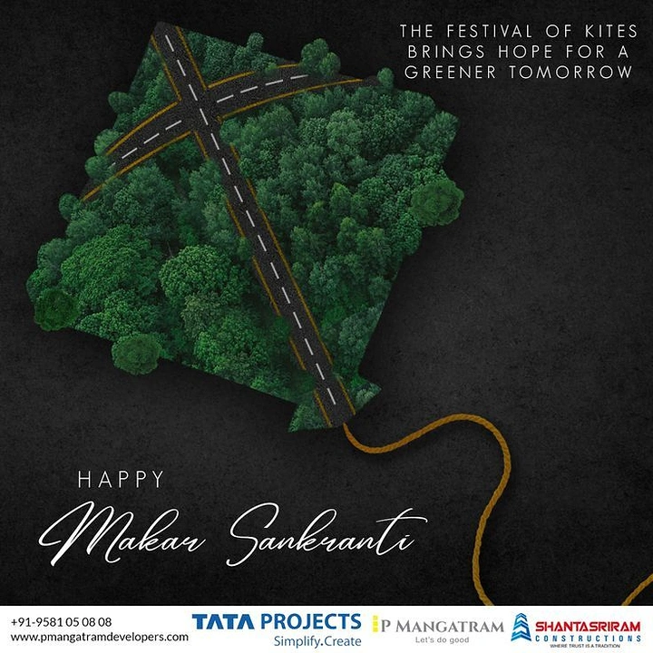Makar Sankranti creative ad: Kite made of aerial forest with crossing roads