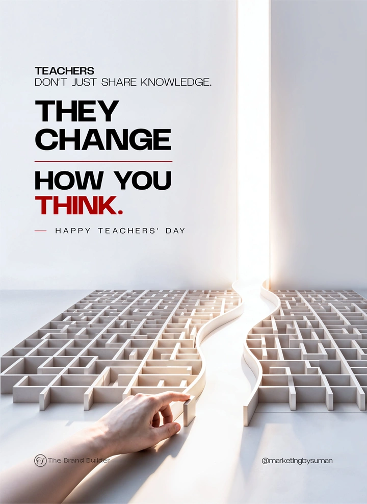 Teachers Day creative ad: Hand pulling a wall to open a curving path through a white maze