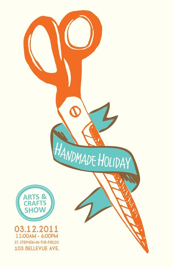 Christmas creative ad: Oversized hand-drawn orange scissors wrapped in a teal ribbon banner