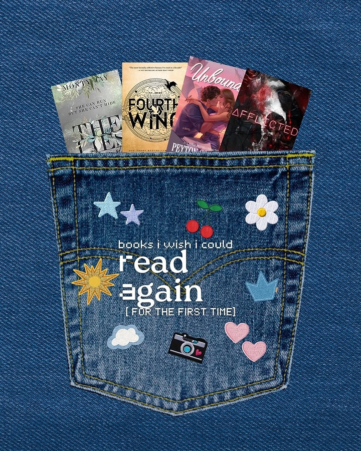 Bookstores creative ad: Favourite books tucked in patched jeans pocket
