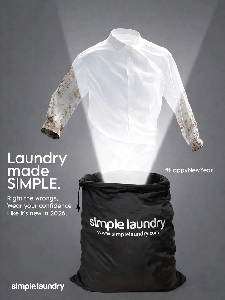 Laundry & Dry Cleaning creative ad: Shirt rising clean from laundry bag spotlight