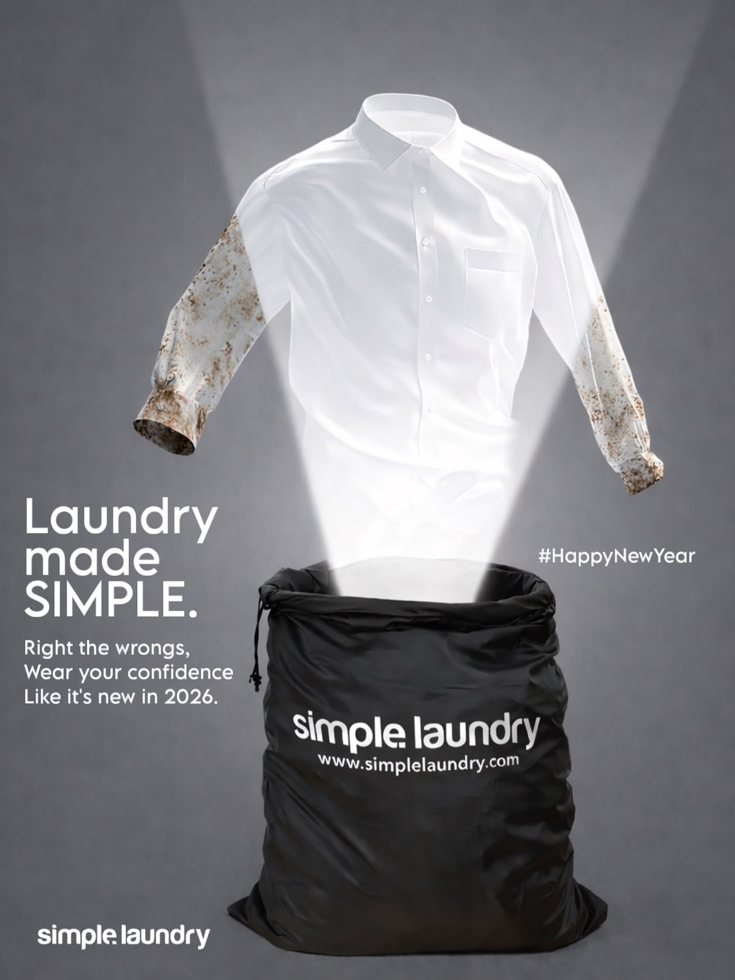 Instagram post: Shirt rising clean from laundry bag spotlight