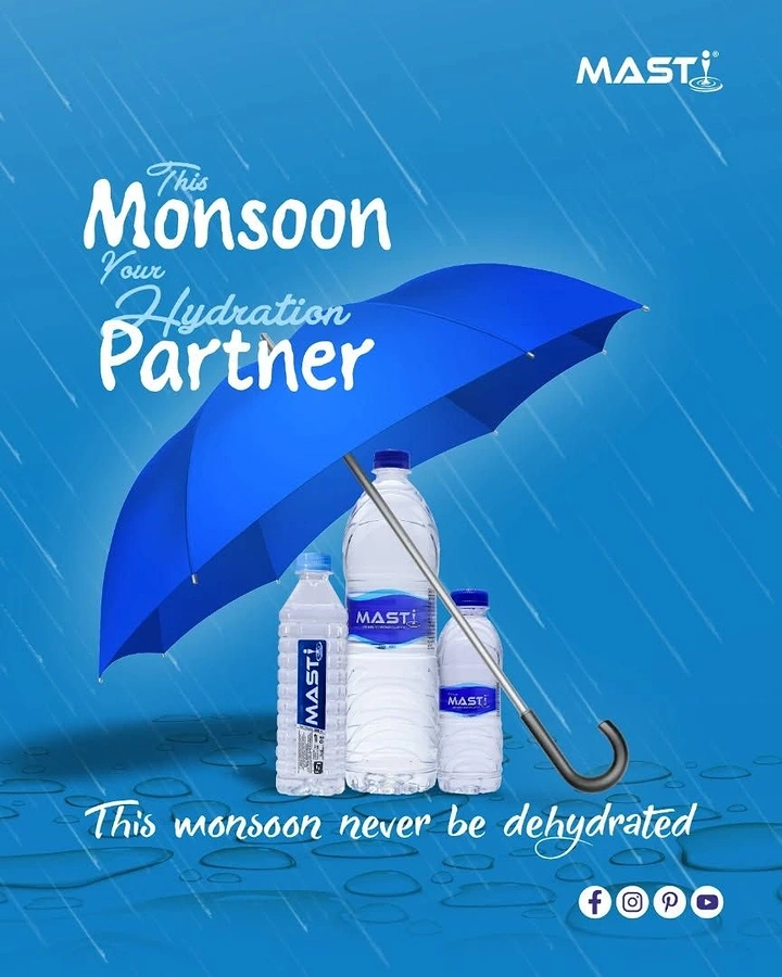 Packaged Drinking Water creative ad: Umbrella becomes monsoon hydration partner